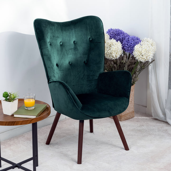 Scandinavian padded velvet green wingback armchair KAS KD VELVET GREEN UK