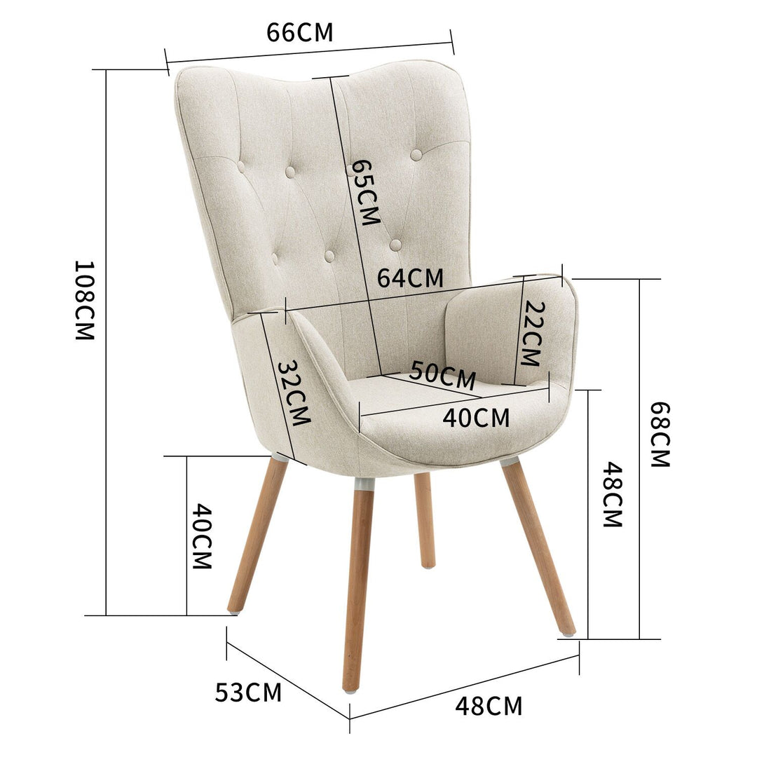 Scandinavian beige fabric armchair KAS FABRIC BEIGE NATURAL WOOD