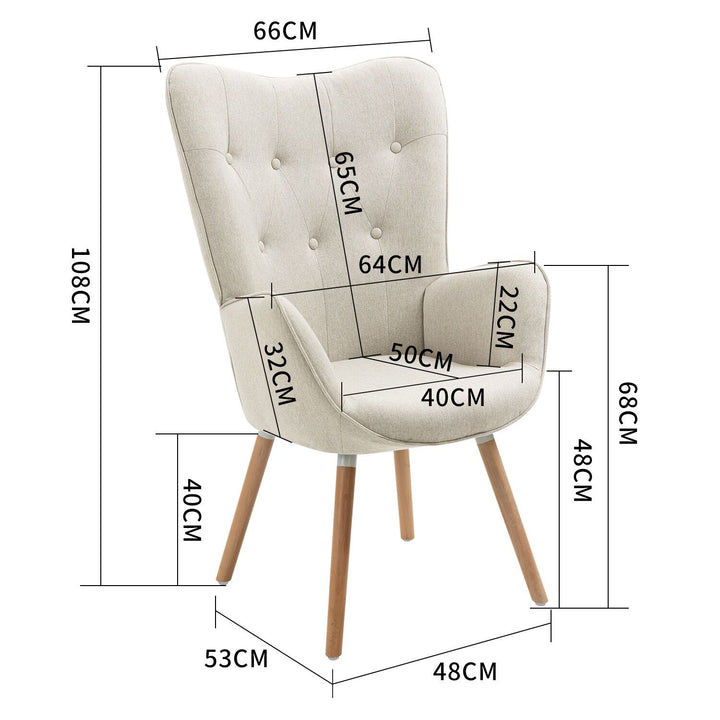 Scandinavian beige fabric armchair KAS FABRIC BEIGE NATURAL WOOD