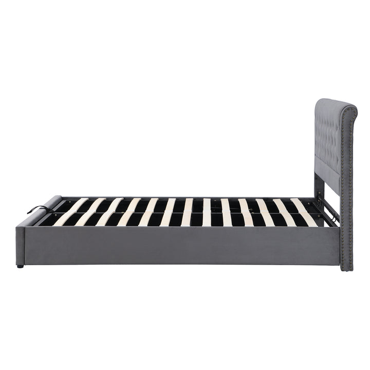 Chesterfield grey velvet upholstered storage gas lift bed (180*200cm) KROTS GREY VELVET SUPER KING UK