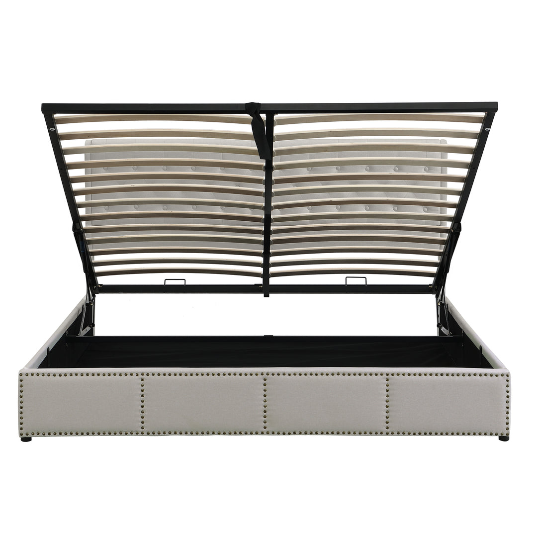 Chesterfield light grey upholstered storage gas lift bed (135*190cm) KROTS LIGHT GREY DOUBLE UK