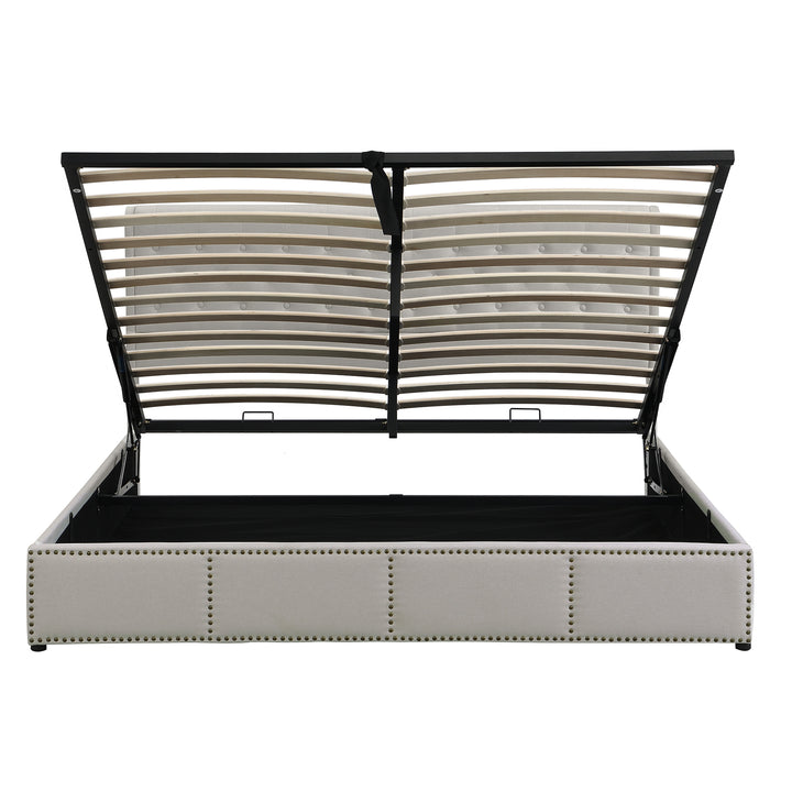 Chesterfield light grey upholstered storage gas lift bed (150*200 cm) KROTS LIGHT GREY KING UK