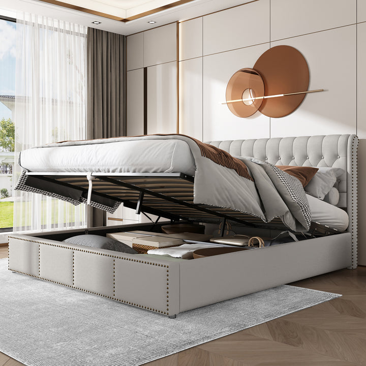 Chesterfield light grey upholstered storage gas lift bed (180*200cm) KROTS LIGHT GREY SUPER KING UK