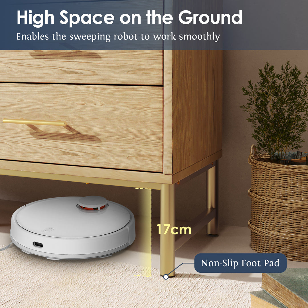 Faux rattan wood aspect sideboard cabinet, chest of drawers with 6 drawers 40Dx120Wx74Hcm KRUN UK