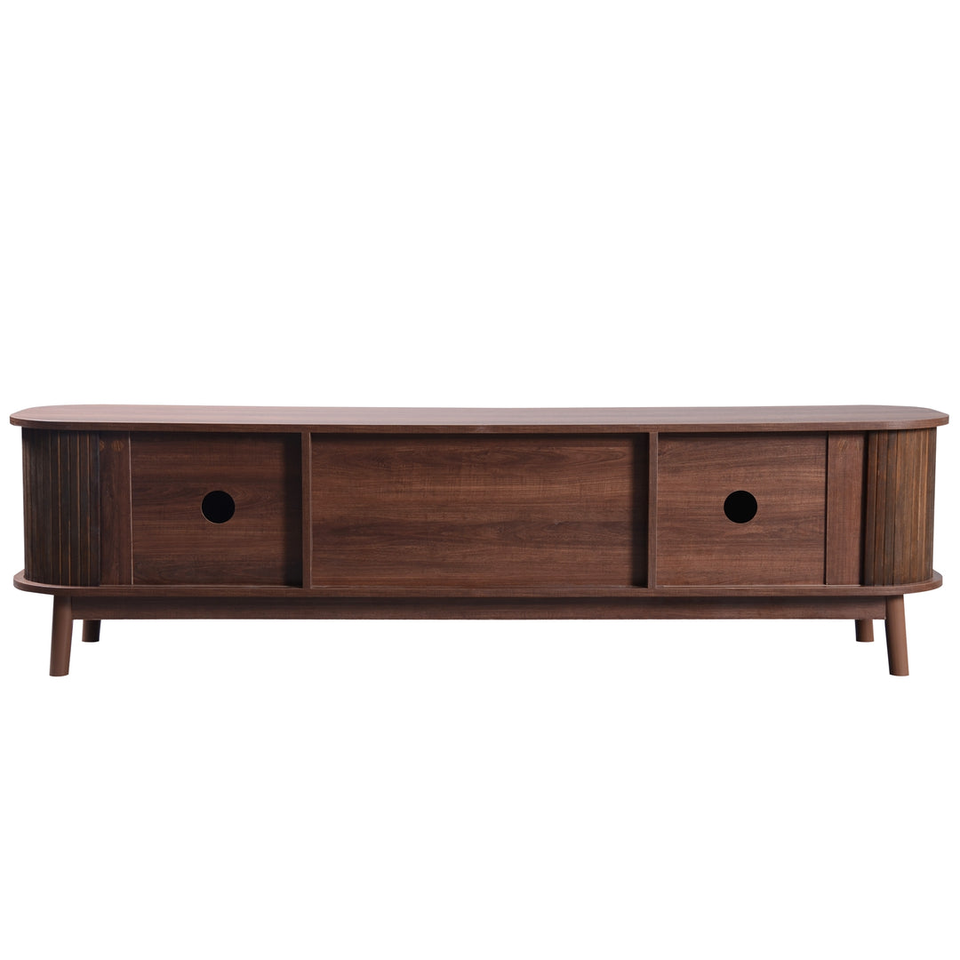 Vintage walnut rattan TV stand 2 drawers 2 slide doors KUQON UK