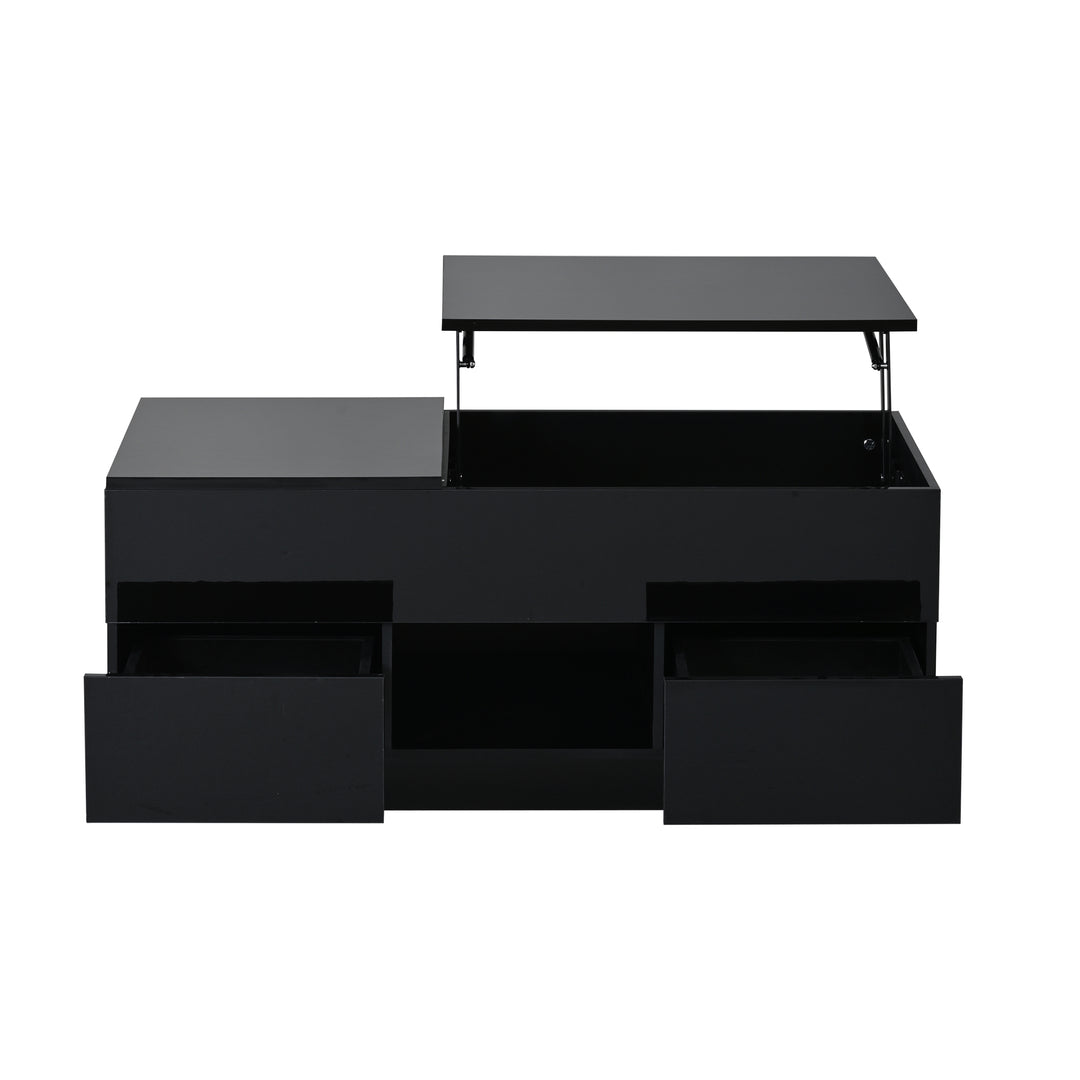 0Lift-top black high gloss coffee table with LED 100x45x43cm IRON CHEST