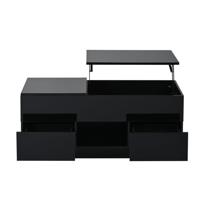 0Lift-top black high gloss coffee table with LED 100x45x43cm IRON CHEST