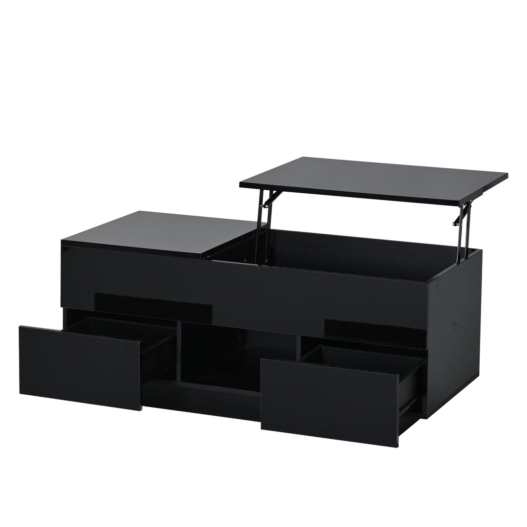 0Lift-top black high gloss coffee table with LED 100x45x43cm IRON CHEST