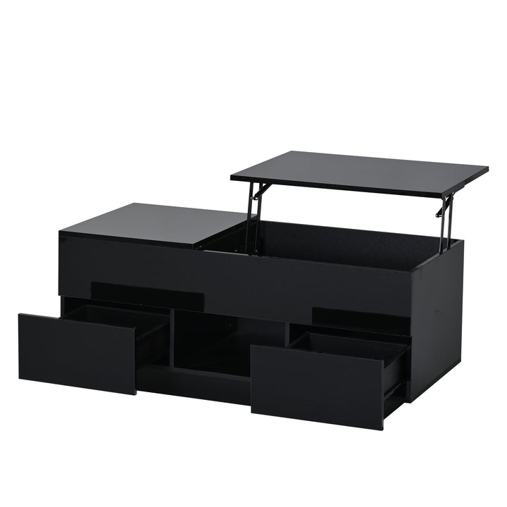 0Lift-top black high gloss coffee table with LED 100x45x43cm IRON CHEST