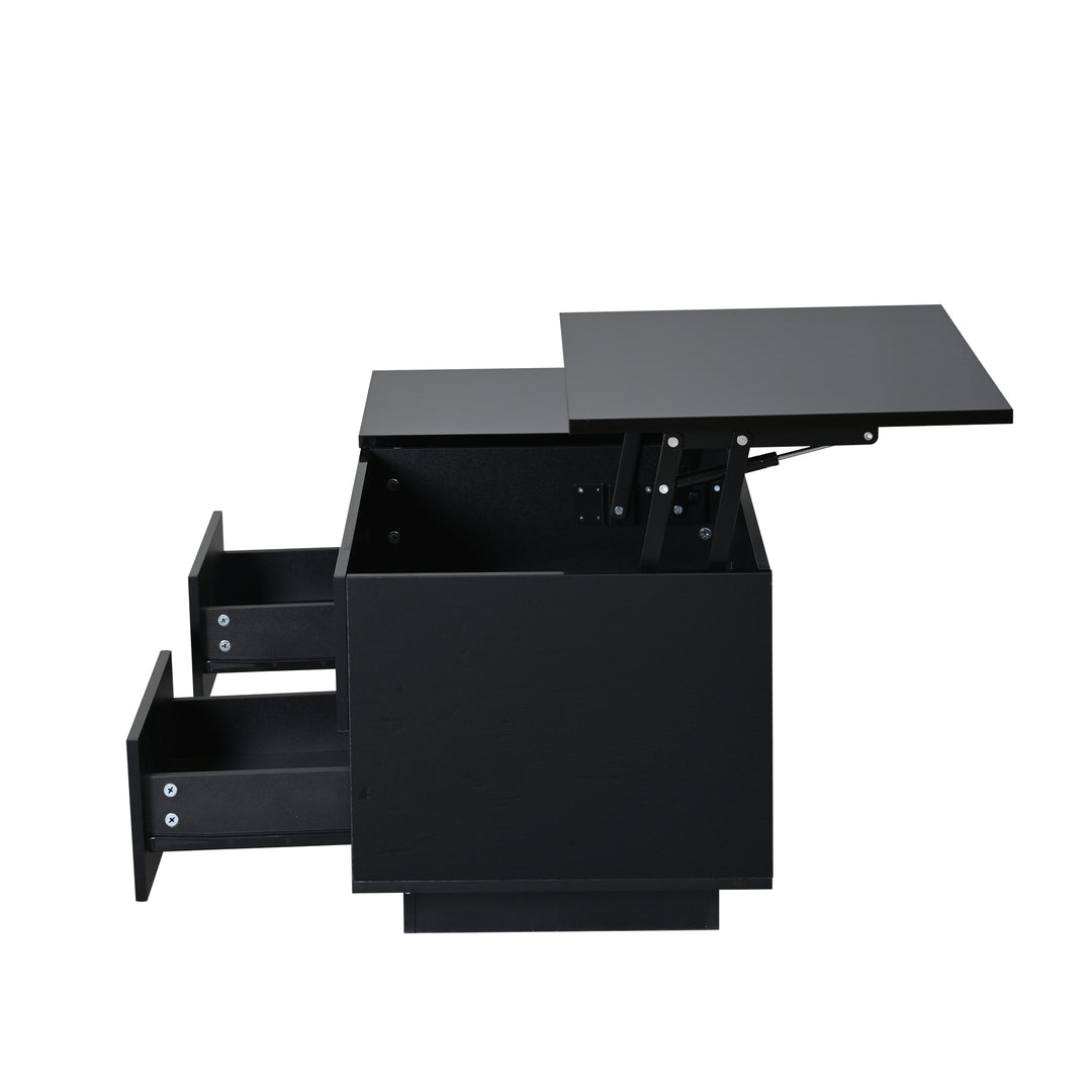 0Lift-top black high gloss coffee table with LED 100x45x43cm IRON CHEST