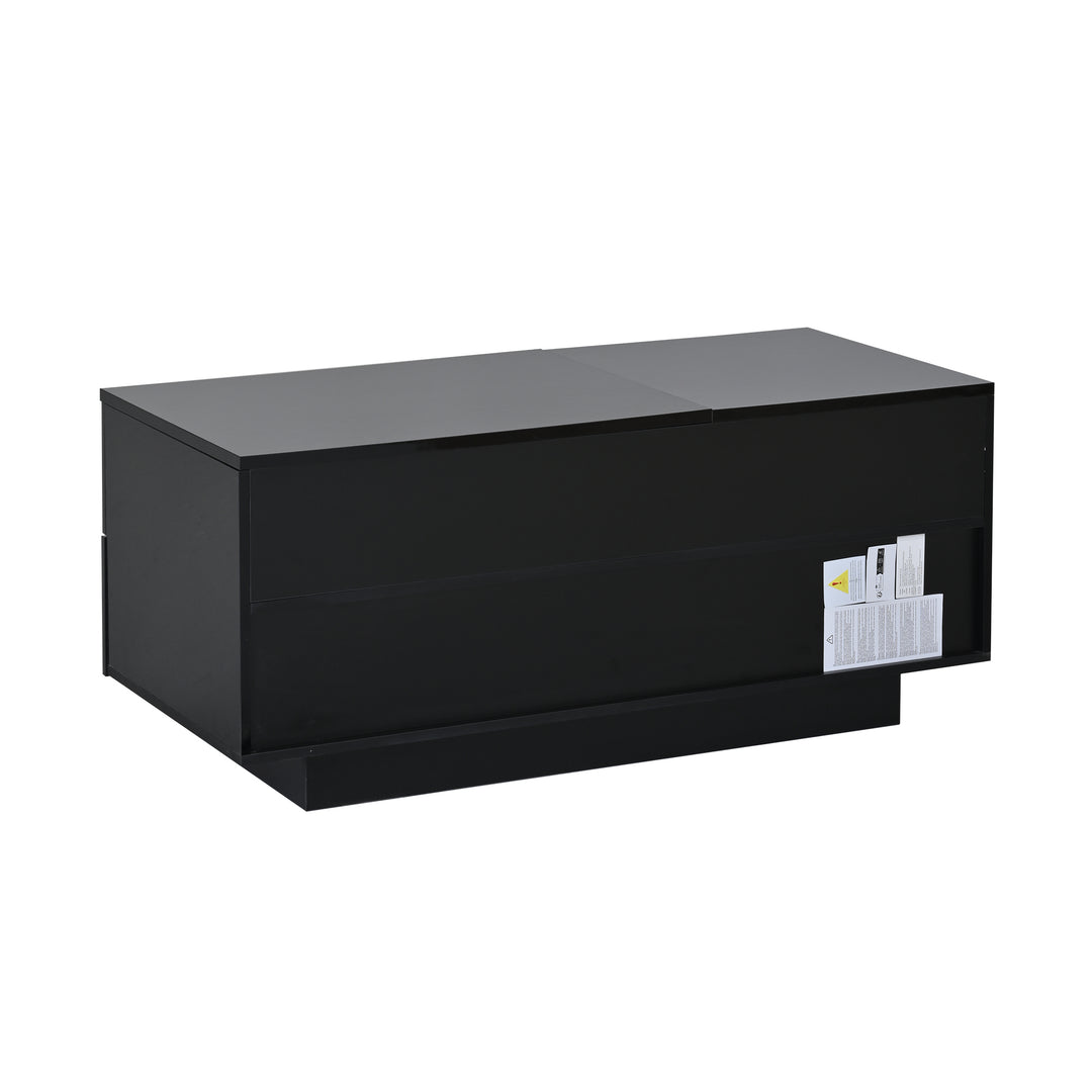 0Lift-top black high gloss coffee table with LED 100x45x43cm IRON CHEST