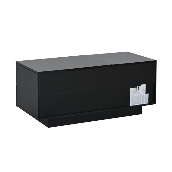 0Lift-top black high gloss coffee table with LED 100x45x43cm IRON CHEST