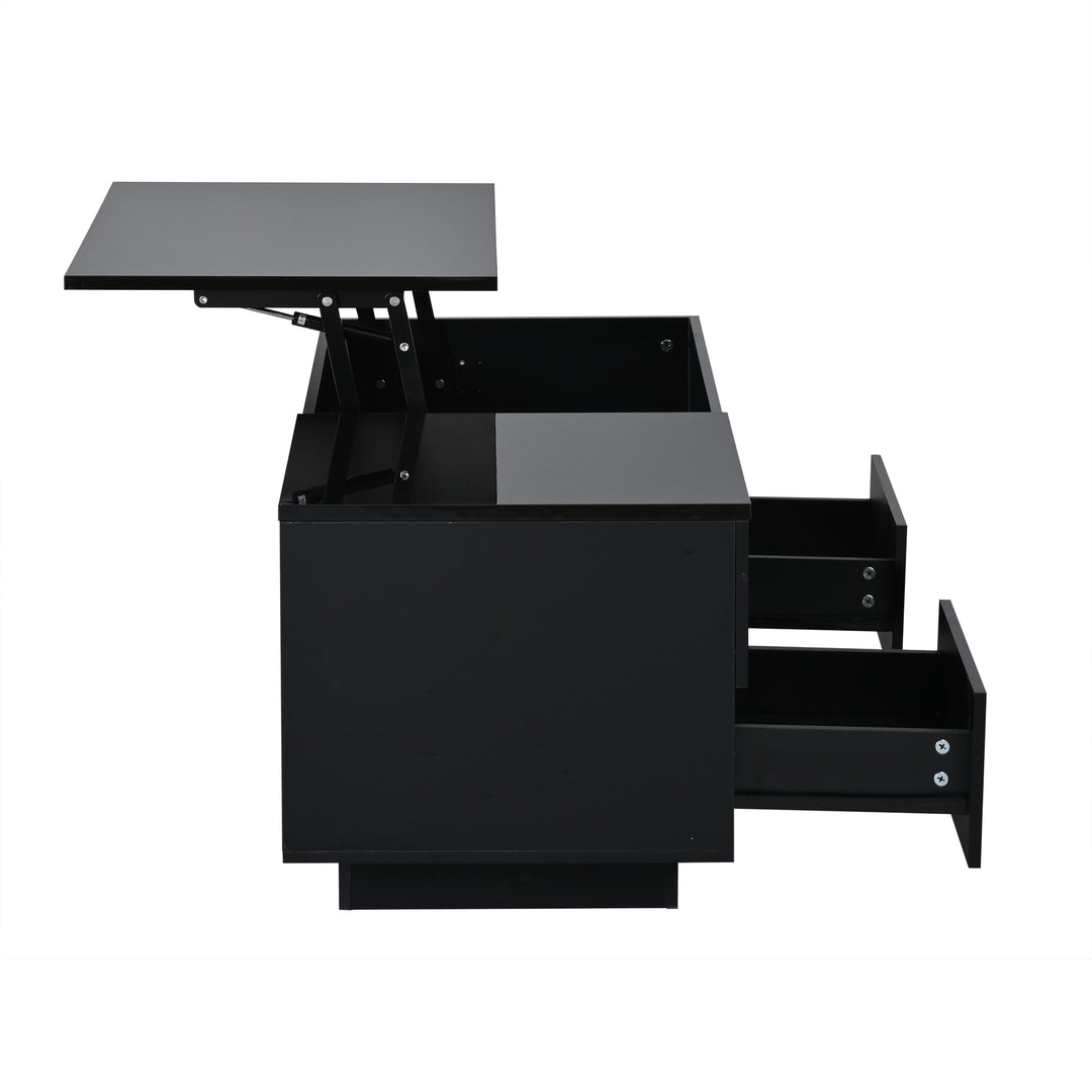 0Lift-top black high gloss coffee table with LED 100x45x43cm IRON CHEST