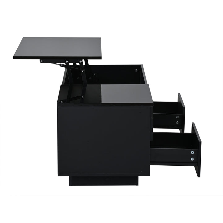 0Lift-top black high gloss coffee table with LED 100x45x43cm IRON CHEST