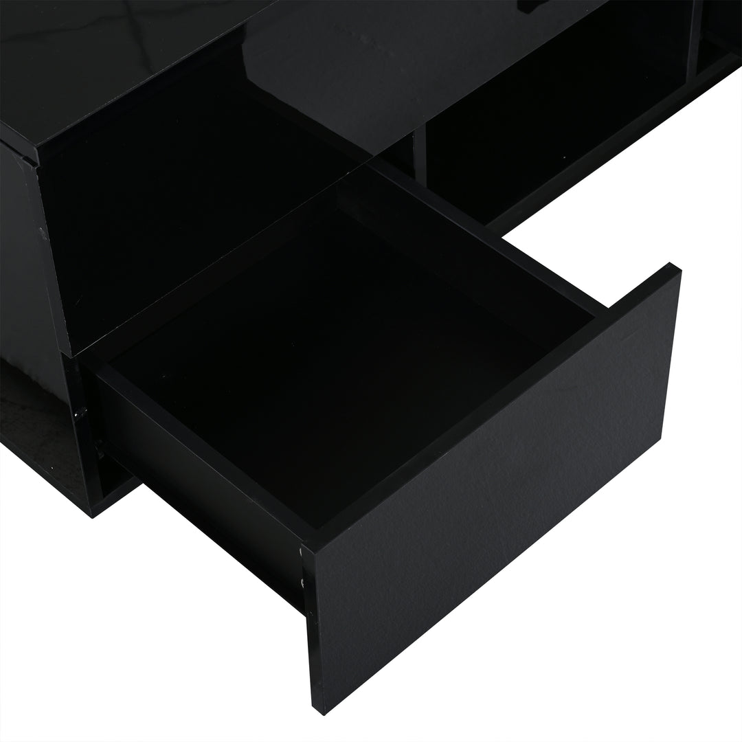 0Lift-top black high gloss coffee table with LED 100x45x43cm IRON CHEST