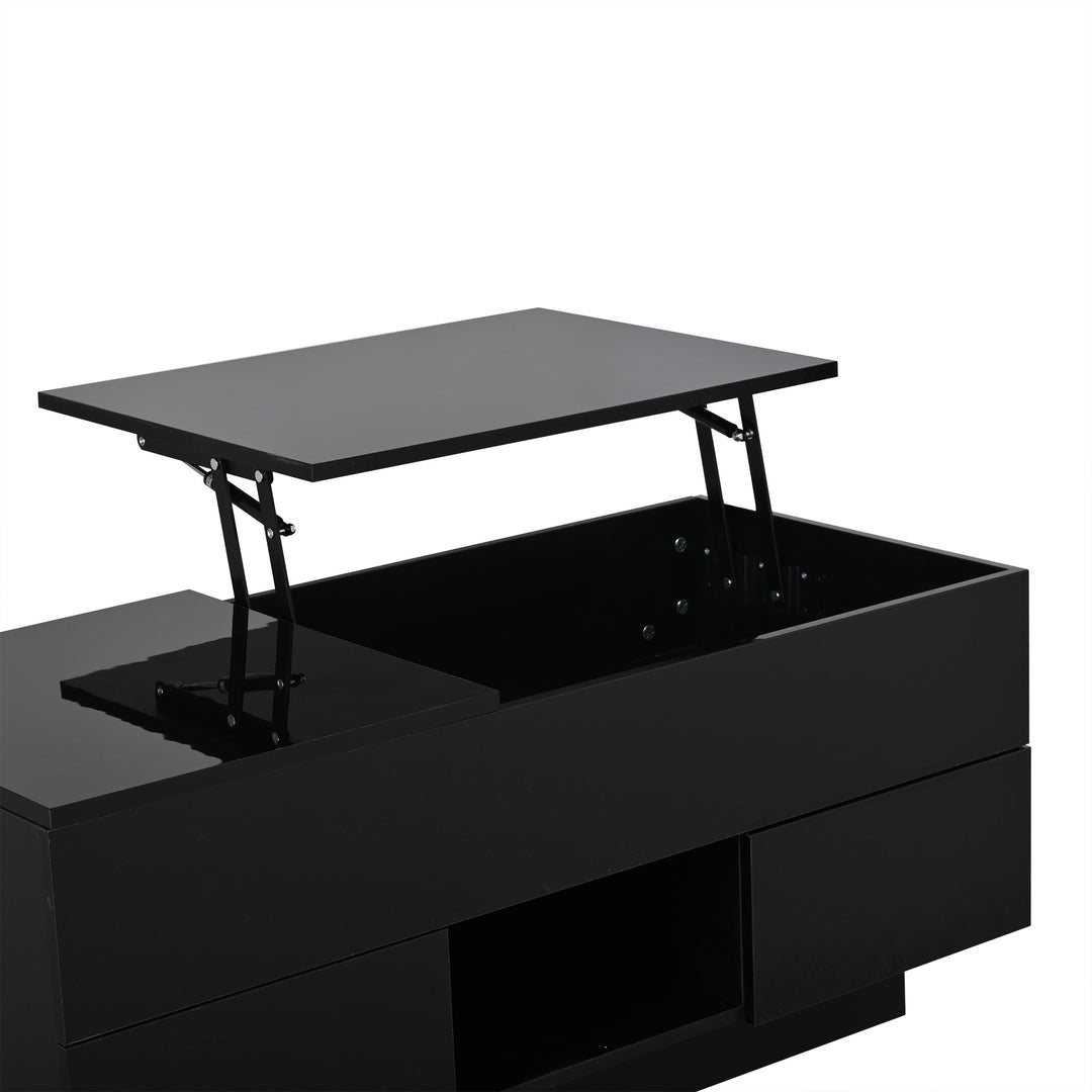 0Lift-top black high gloss coffee table with LED 100x45x43cm IRON CHEST
