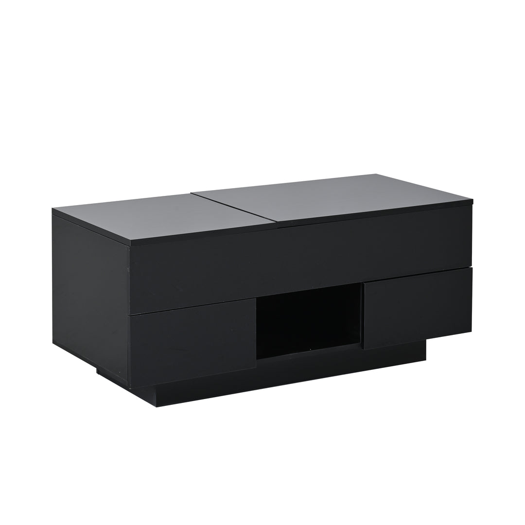 0Lift-top black high gloss coffee table with LED 100x45x43cm IRON CHEST