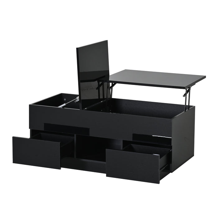 0Lift-top black high gloss coffee table with LED 100x45x43cm IRON CHEST