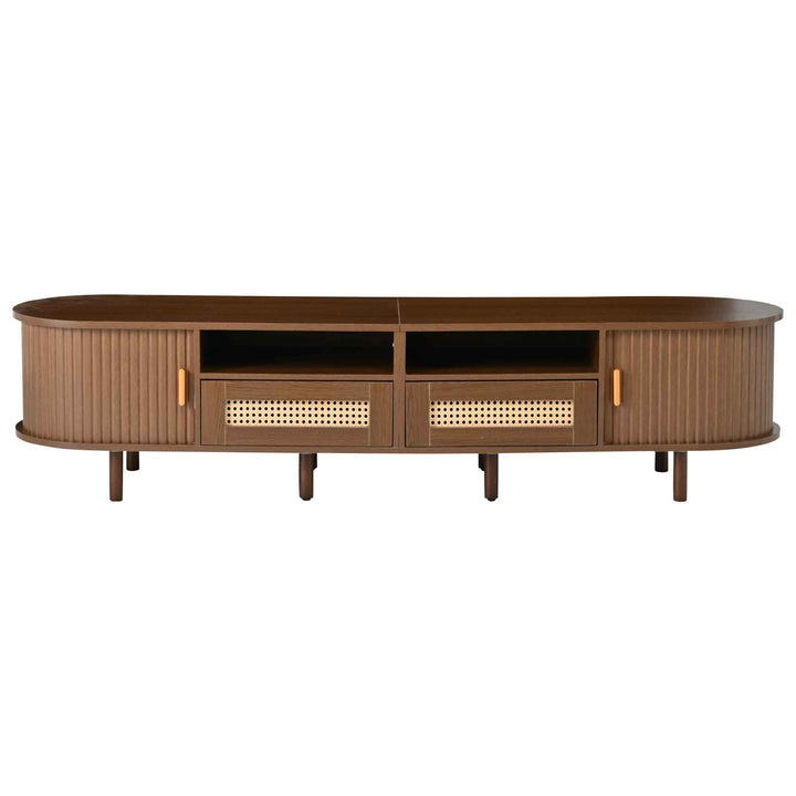 00+TV Stand 170 cmDark Oak with 2 Drawers and Sliding Doors for Living Room VASEGLASS