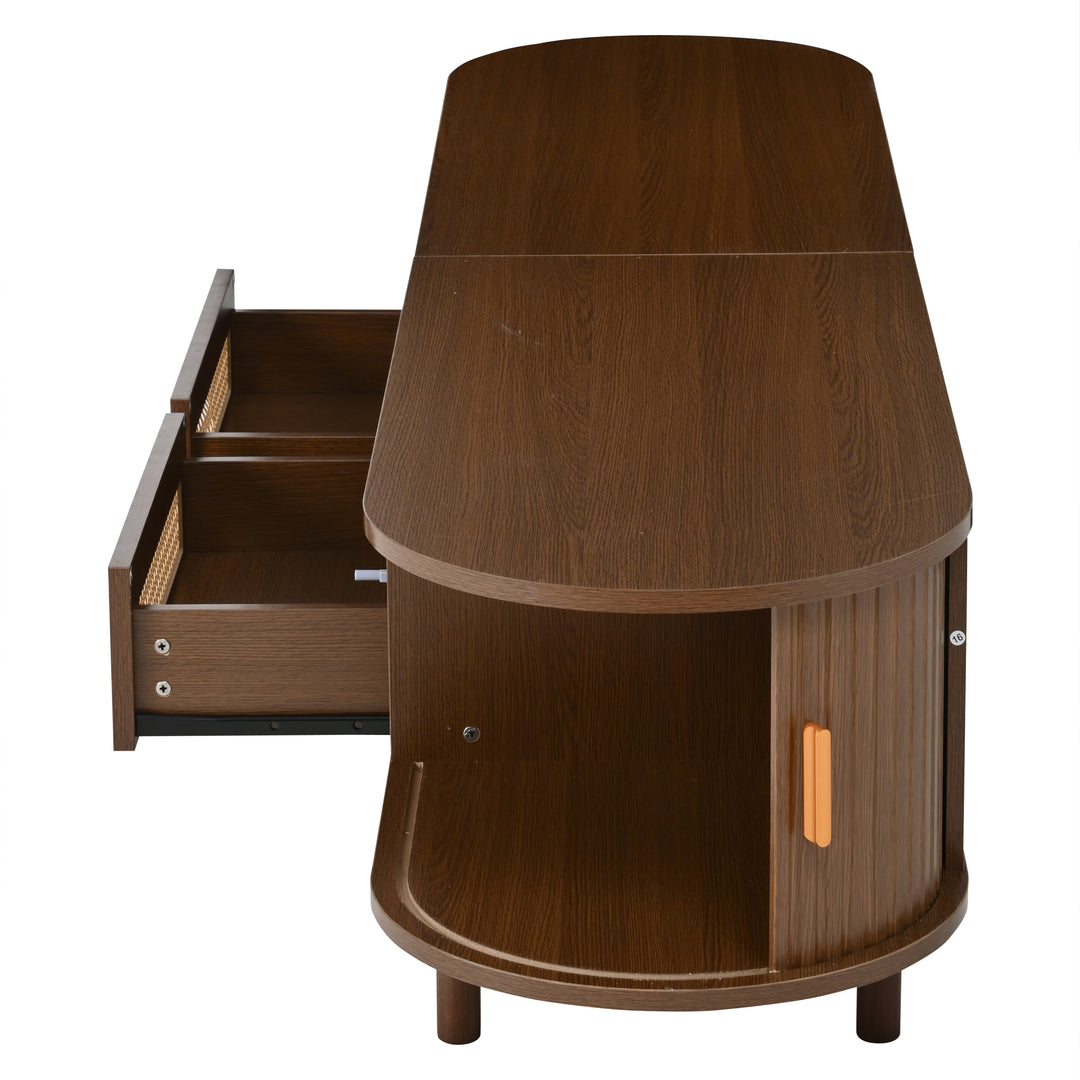 Retro Oval Dark Oak TV Stand with 2 Drawers and Sliding Doors 170 cm VASEGLASS