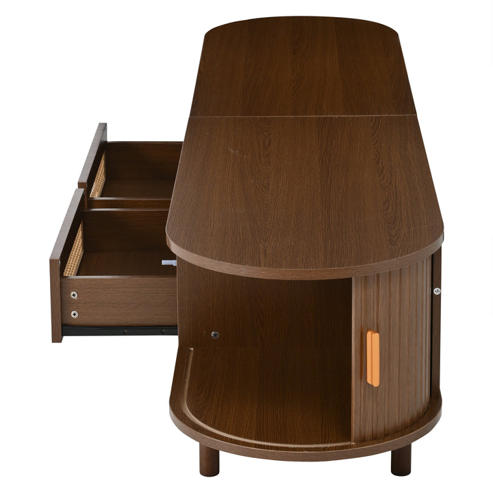 Retro Oval Dark Oak TV Stand with 2 Drawers and Sliding Doors 170 cm VASEGLASS