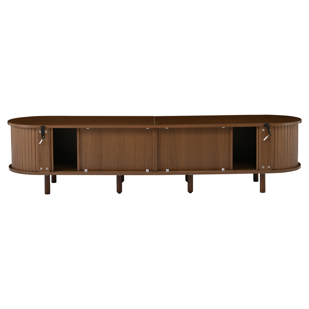 Retro Oval Dark Oak TV Stand with 2 Drawers and Sliding Doors 170 cm VASEGLASS