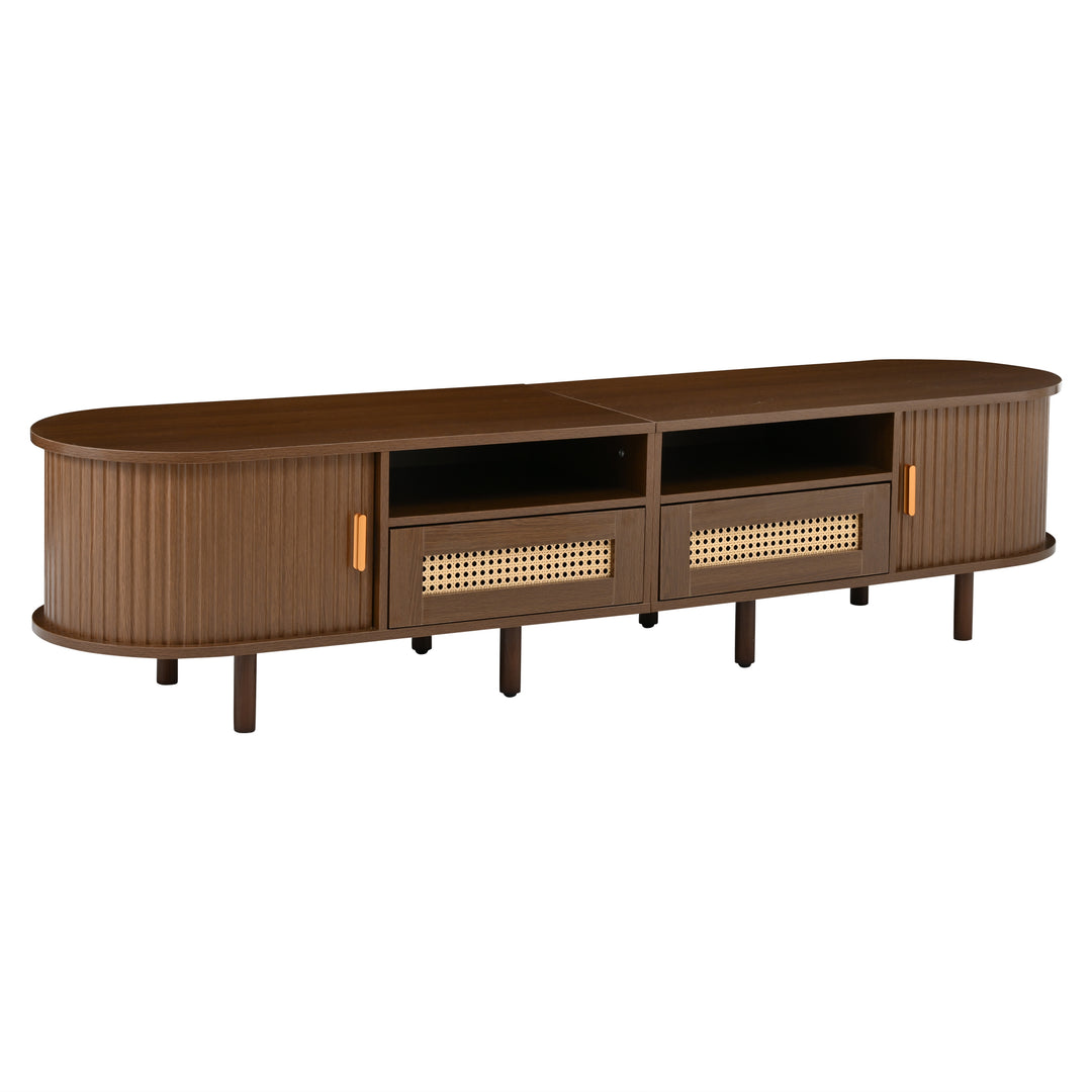 Retro Oval Dark Oak TV Stand with 2 Drawers and Sliding Doors 170 cm VASEGLASS