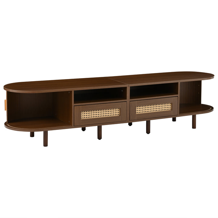 Retro Oval Dark Oak TV Stand with 2 Drawers and Sliding Doors 170 cm VASEGLASS