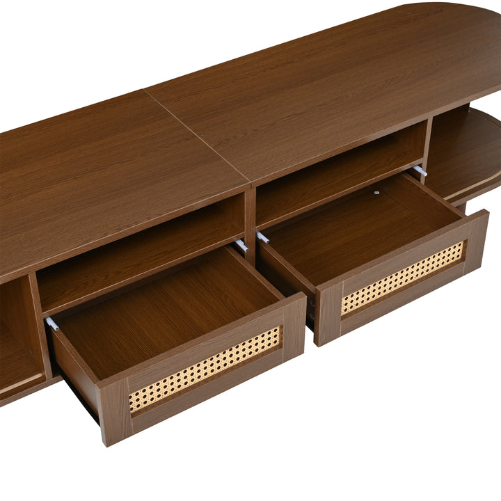 Retro Oval Dark Oak TV Stand with 2 Drawers and Sliding Doors 170 cm VASEGLASS