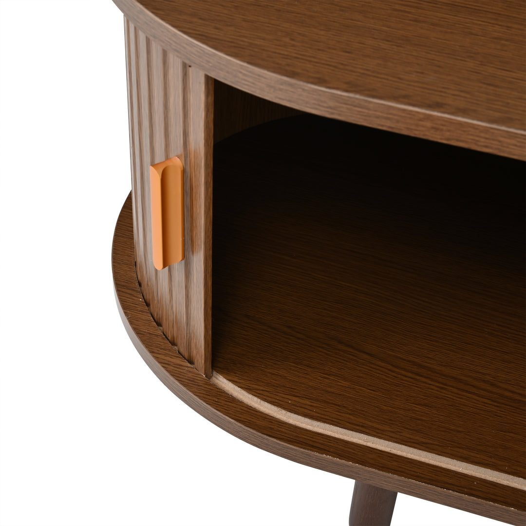 Retro Oval Dark Oak TV Stand with 2 Drawers and Sliding Doors 170 cm VASEGLASS