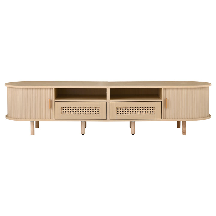 Oak Oval TV Stand with 2 Drawers with Rattan and 2 Sliding Doors 170cm VASEELITE