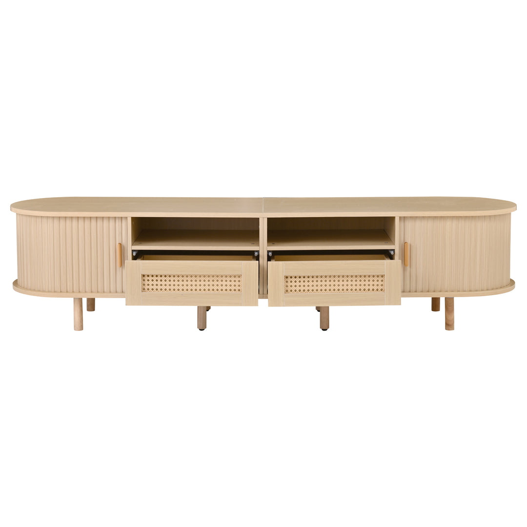Oak Oval TV Stand with 2 Drawers with Rattan and 2 Sliding Doors 170cm VASEELITE