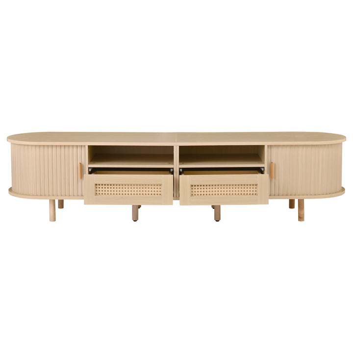 Oak Oval TV Stand with 2 Drawers with Rattan and 2 Sliding Doors 170cm VASEELITE