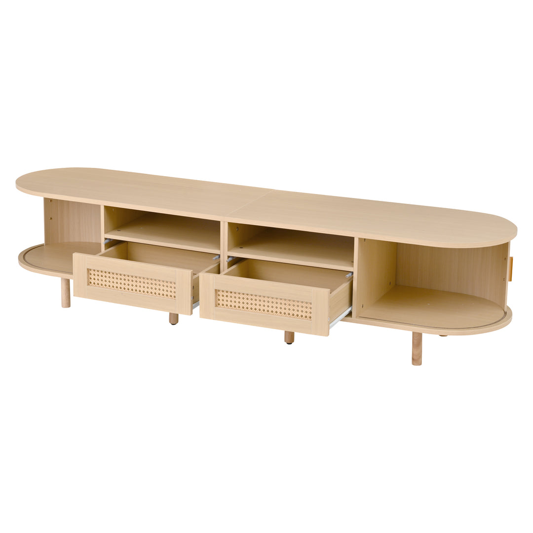 Oak Oval TV Stand with 2 Drawers with Rattan and 2 Sliding Doors 170cm VASEELITE