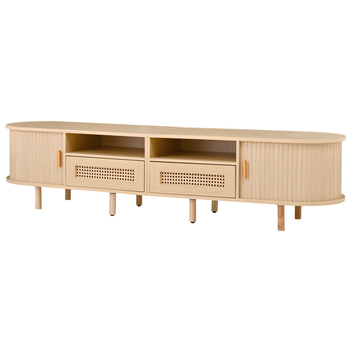 Oak Oval TV Stand with 2 Drawers with Rattan and 2 Sliding Doors 170cm VASEELITE