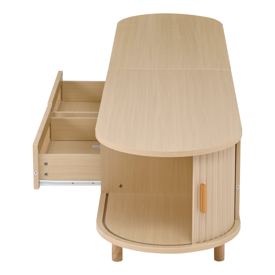 Oak Oval TV Stand with 2 Drawers with Rattan and 2 Sliding Doors 170cm VASEELITE