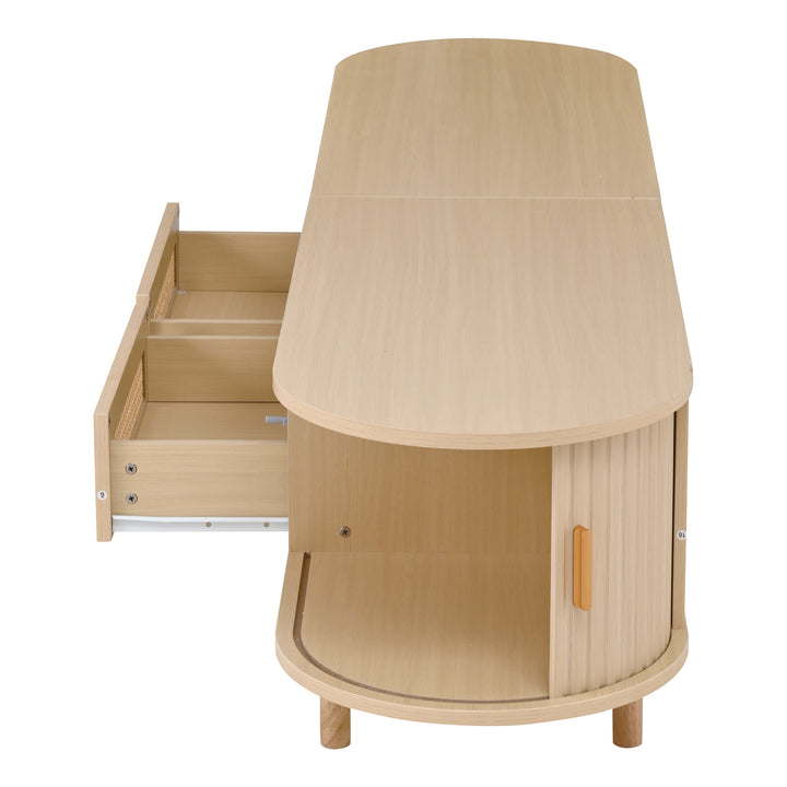 Oak Oval TV Stand with 2 Drawers with Rattan and 2 Sliding Doors 170cm VASEELITE