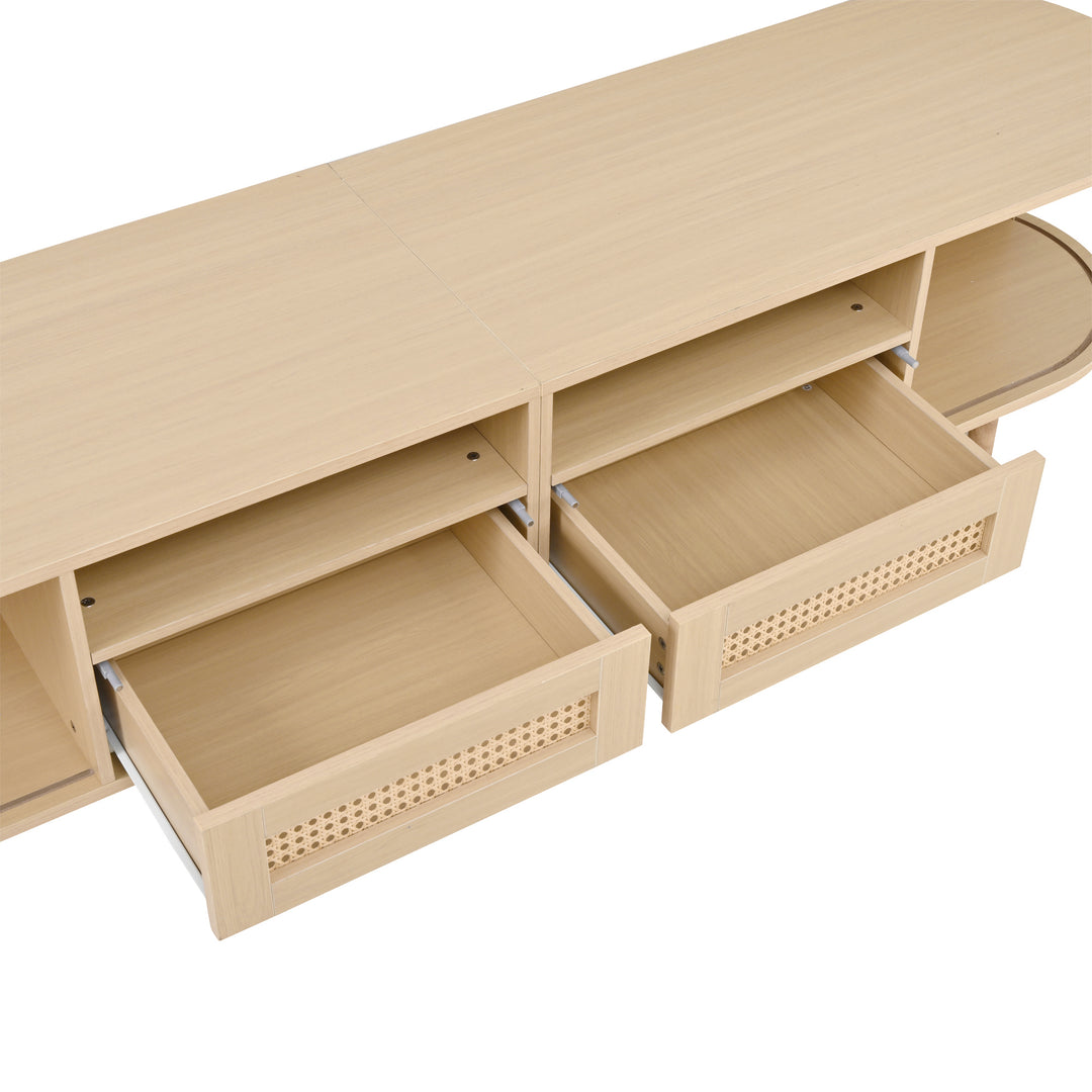 Oak Oval TV Stand with 2 Drawers with Rattan and 2 Sliding Doors 170cm VASEELITE