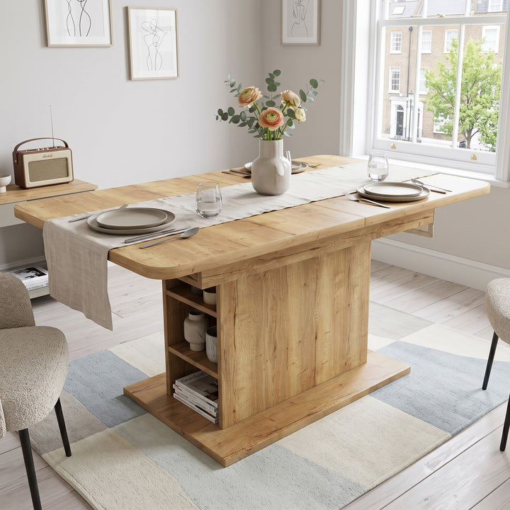 Extendable oak-look dining table with storage 110-130x70cm LUXURY STYLE