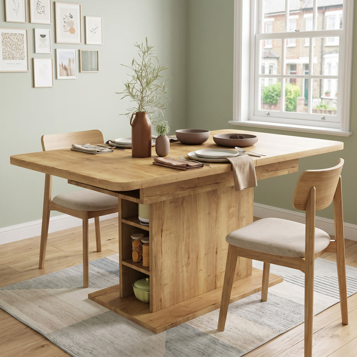 Extendable oak-look dining table with storage 110-130x70cm LUXURY STYLE