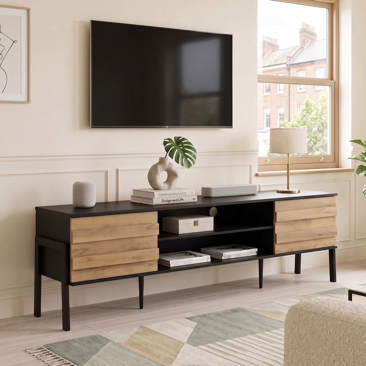 Natural wood &amp; black industrial style TV cabinet 175x39.5x53cm LUXURY TABLE HOME