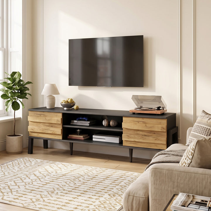 Natural wood &amp; black industrial style TV cabinet 175x39.5x53cm LUXURY TABLE HOME