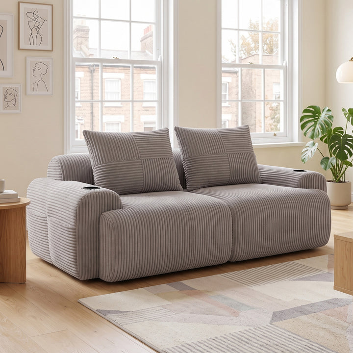 Grey corduroy 2-seater loveseat with cupholders and cushions LUXURY TRUNK SET