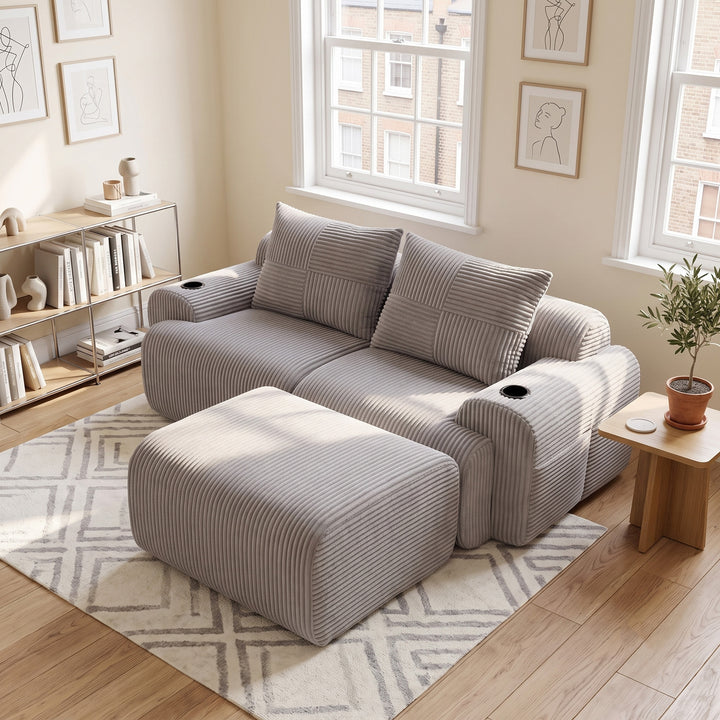 Modular grey corduroy sofa with reversible ottoman LUXURY VANITY