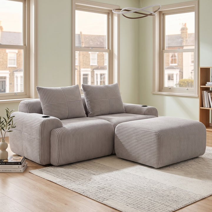 Modular grey corduroy sofa with reversible ottoman LUXURY VANITY