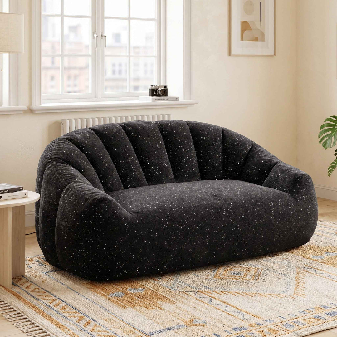 00+LOVESEAT Sofa, Black Silver Speck, Oversized Fleece Lazy Couch Ergonomic Support for Bedroom & Living Room LUXURY VASE SET