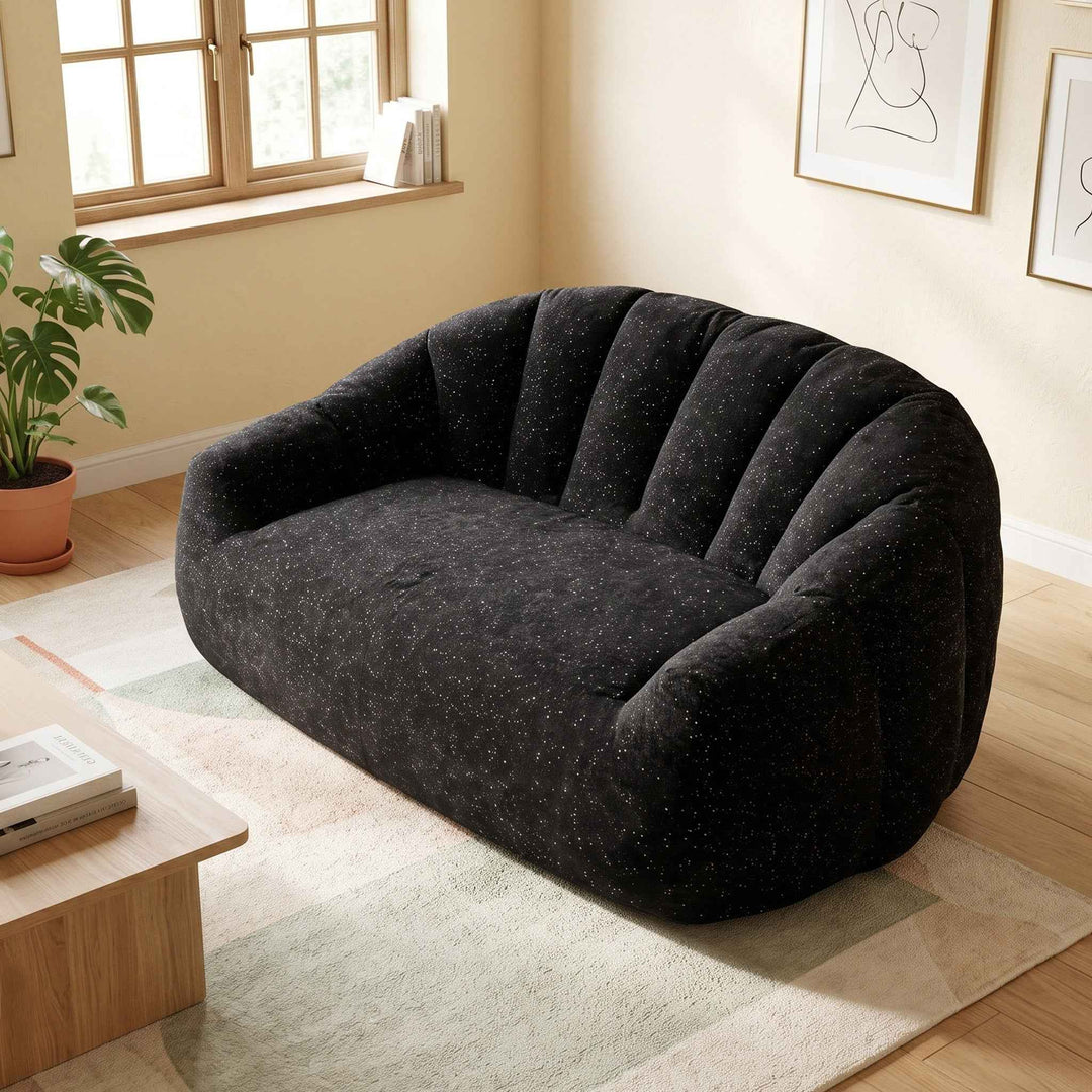 00+LOVESEAT Sofa, Black Silver Speck, Oversized Fleece Lazy Couch Ergonomic Support for Bedroom & Living Room LUXURY VASE SET