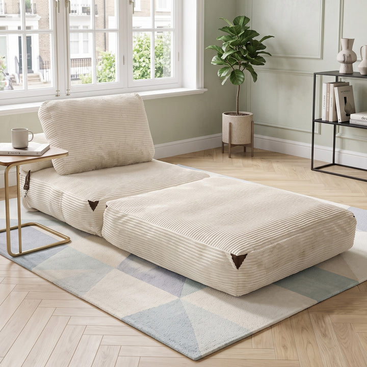3 in 1 convertible corduroy white floor sofa bed, chaise lounge LUXURY WALL HOME