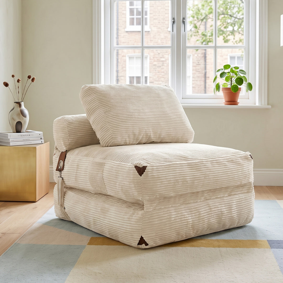 3 in 1 convertible corduroy white floor sofa bed, chaise lounge LUXURY WALL HOME