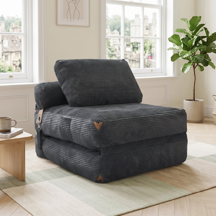 3 in 1 convertible corduroy grey floor sofa bed, chaise lounge LUXURY WALL SET